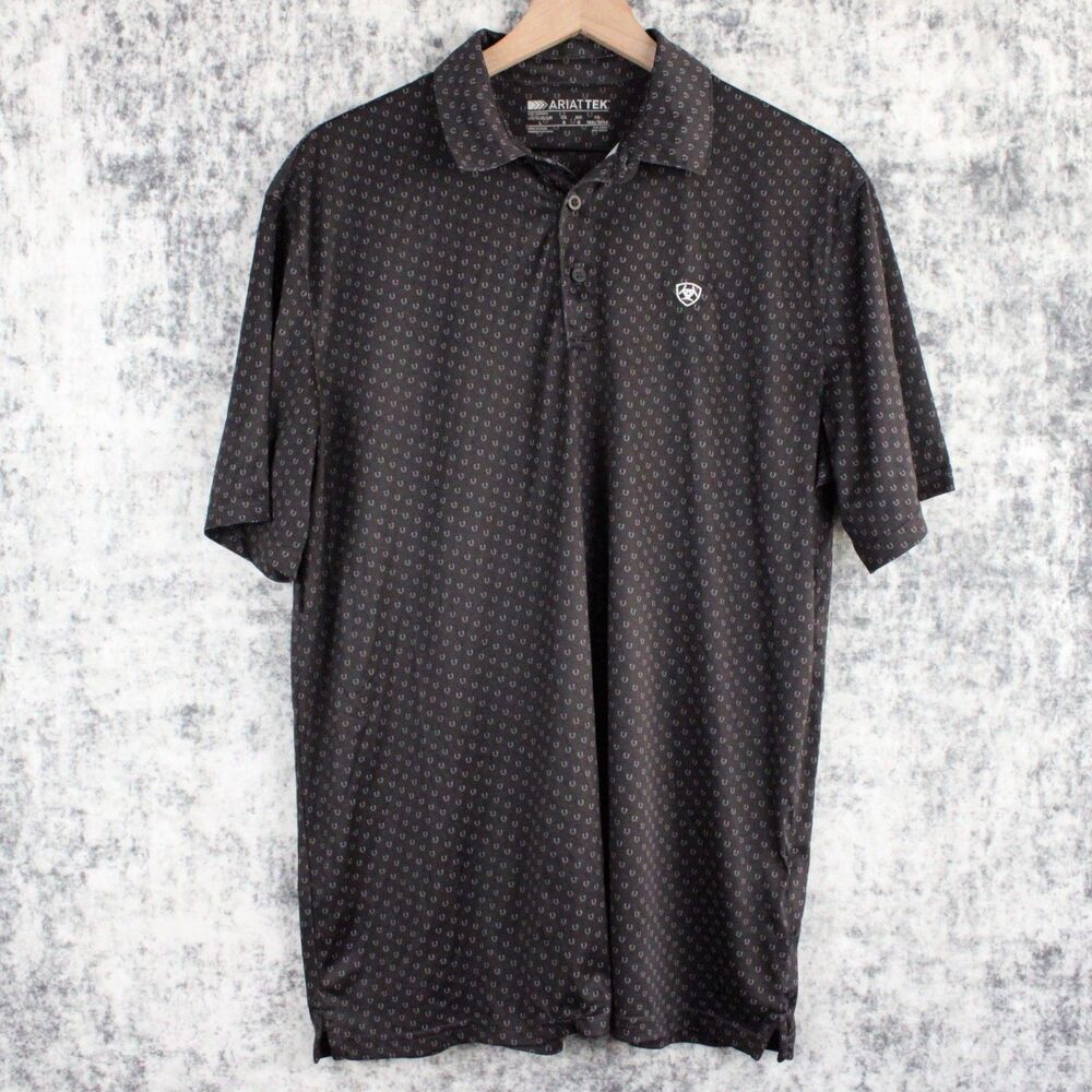 Ariat Tek Polo Shirt Mens Large Black Geometric Performance Short Sleeve Casual